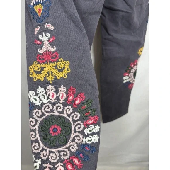 Boden Women's Size 10 Gray Stretch Cotton Floral Embroidered Girlfriend Jeans - Picture 13 of 13